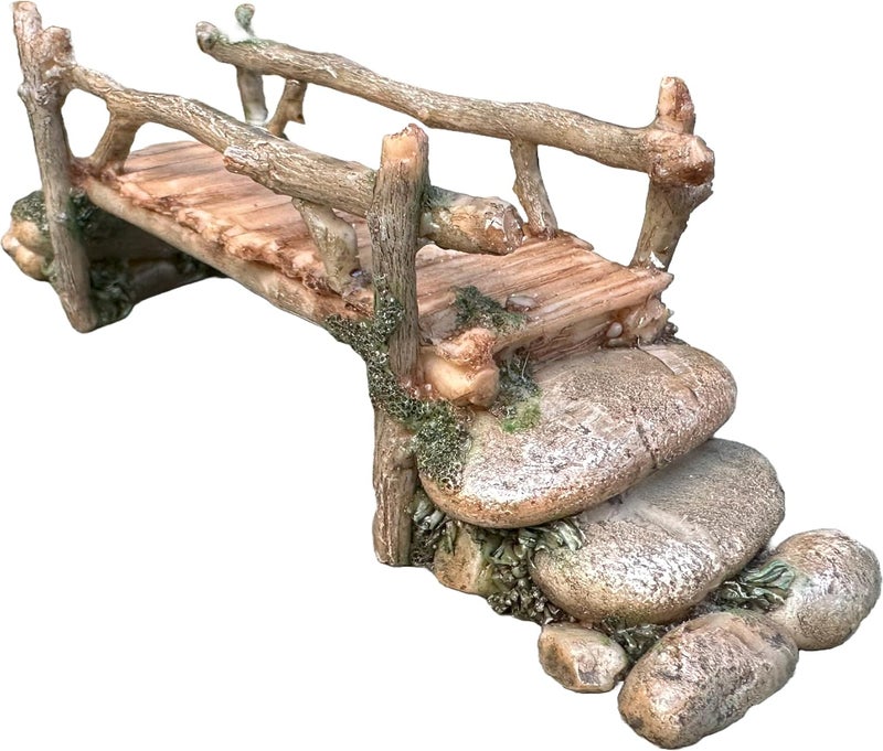 Mokoboho Fairy Garden Bridge, Acrylic, Stone and Log Design, 7.5" Wide - Image 1